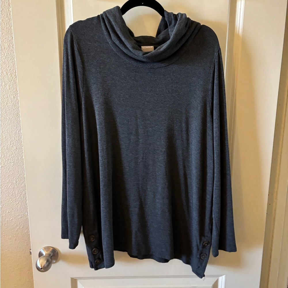 Chico's Charcoal Cowl Neck Long Sleeve Top